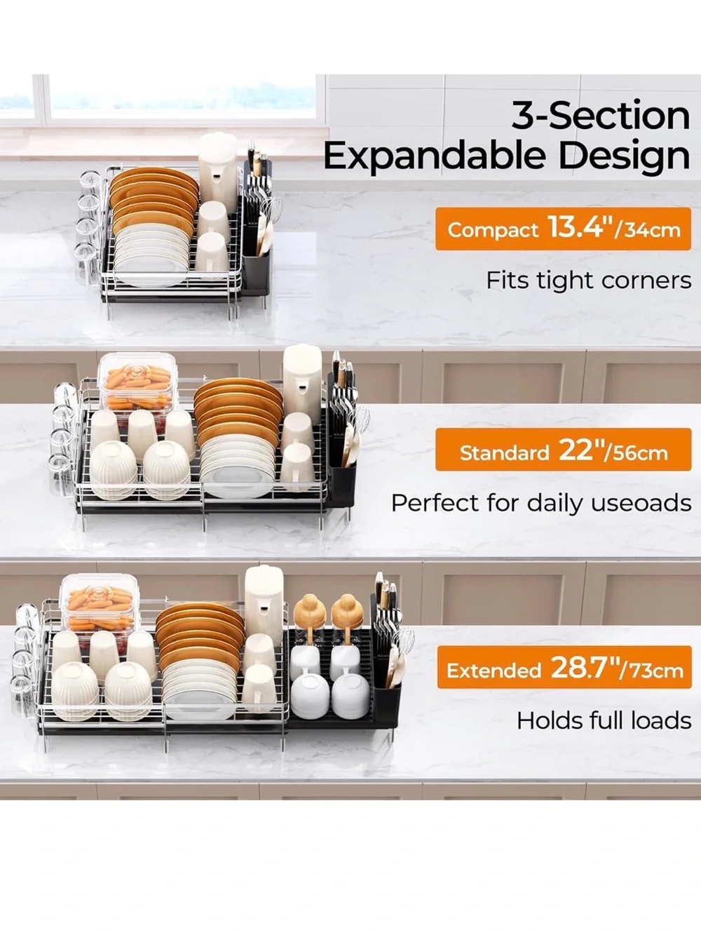 NIB Expandable Counter Dish Drying Rack in Silver, Dish,Utensils,Cups Anti Rust